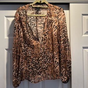 Pure silk. Paige. Leopards print sheer blouse.